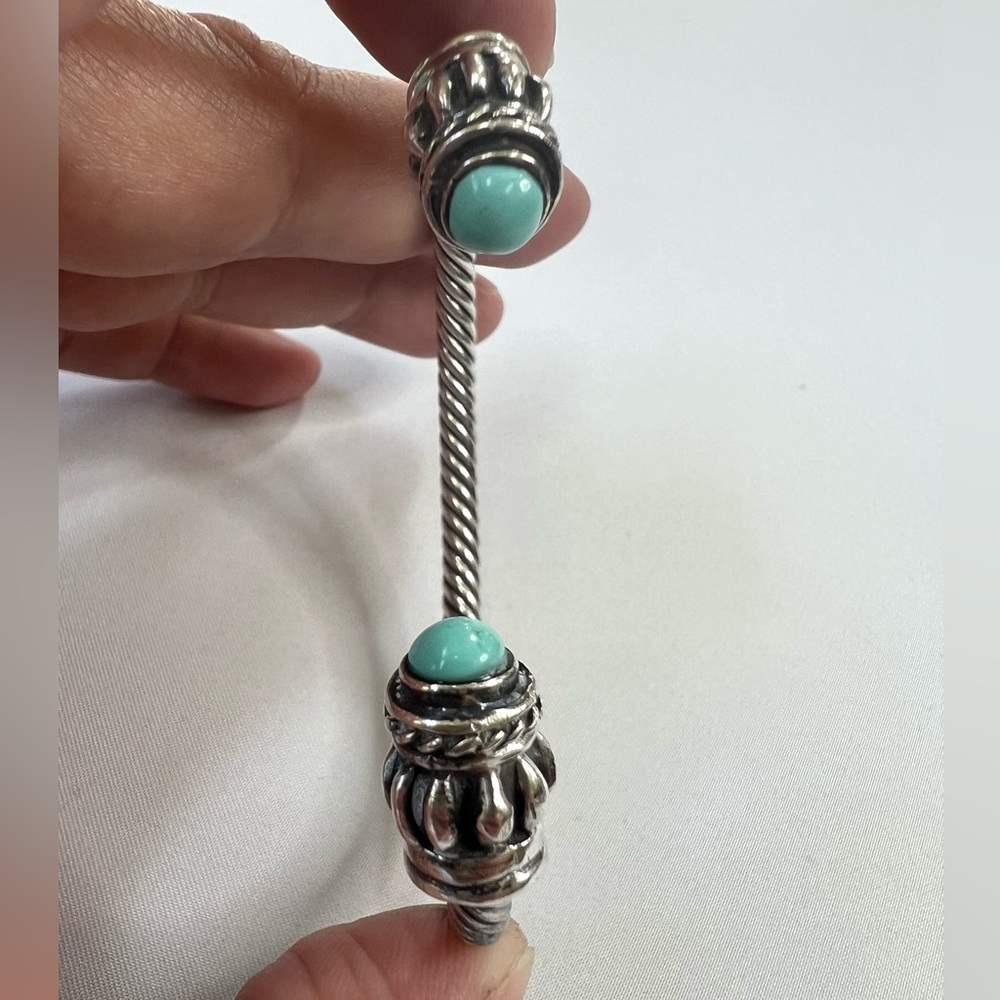 Vintage Sterling Silver Cable Turquoise Bracelet Cuff - Picture 11 of 16